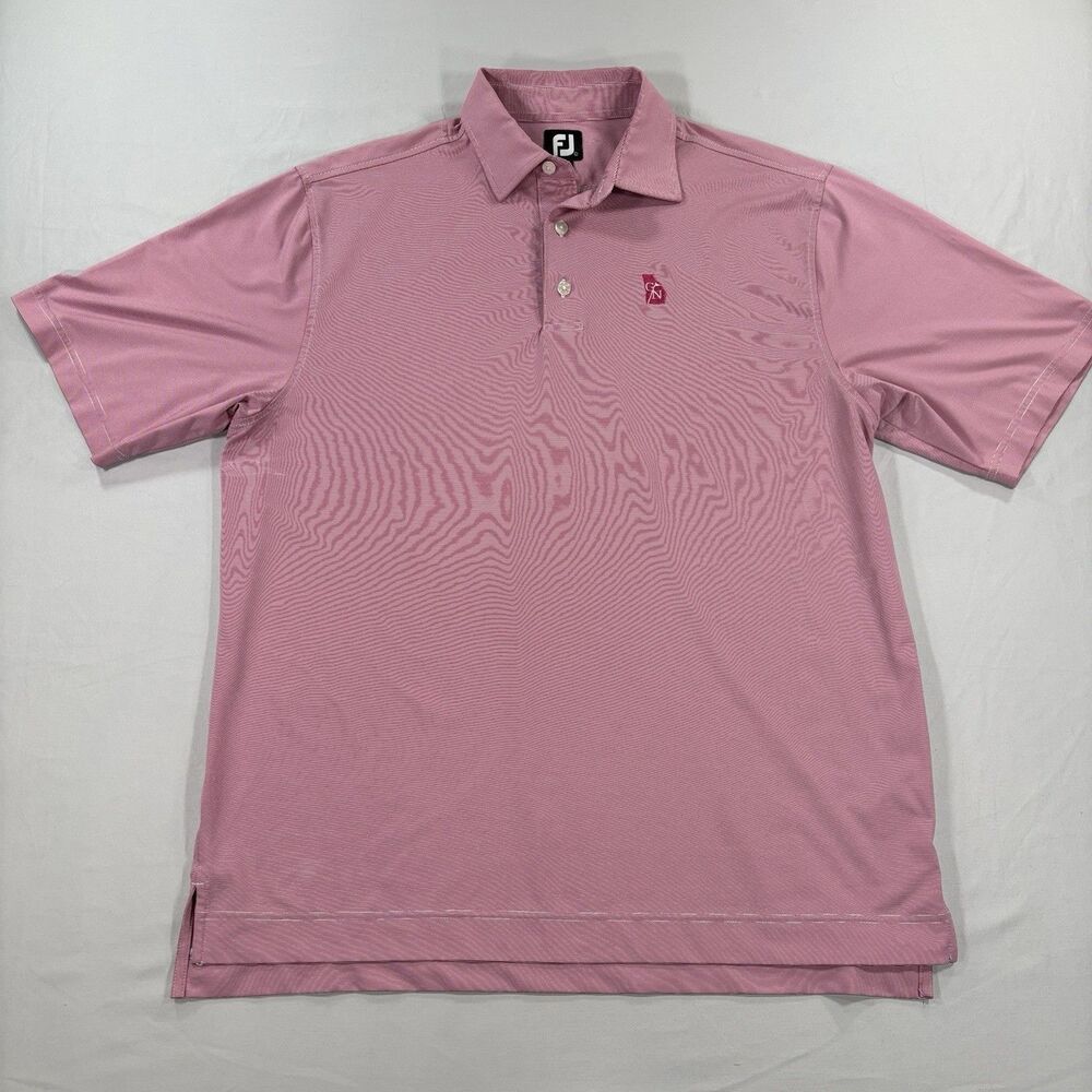 FootJoy FJ Polo Shirt Mens L Pink Striped Performance Stretch Golf